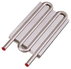 Lytron - 6" Long x 3-1/2" High, Straight Connection Stainless Steel Tube Cold Plate - 3/8 OD Tube, 4-Pass Fluid Path, Deionized Water or Corrosive Fluids Cooling, 1/2" Thick - Americas Industrial Supply