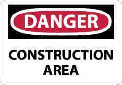 NMC - "Danger - Construction Area", 10" Long x 14" Wide, Pressure-Sensitive Vinyl Safety Sign - Rectangle, 0.004" Thick, Use for Security & Admittance - Americas Industrial Supply