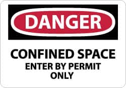 NMC - "Danger - Confined Space - Enter by Permit Only", 10" Long x 14" Wide, Rigid Plastic Safety Sign - Rectangle, 0.05" Thick, Use for Accident Prevention - Americas Industrial Supply