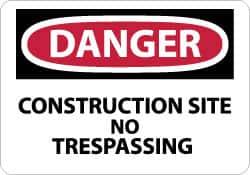 NMC - "Danger - Construction Site - No Trespassing", 7" Long x 10" Wide, Pressure-Sensitive Vinyl Safety Sign - Rectangle, 0.004" Thick, Use for Security & Admittance - Americas Industrial Supply