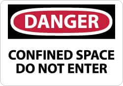NMC - Accident Prevention Label, Header: DANGER - Legend: Danger - Confined Space - Do Not Enter, English, Red, Black & White, 5" Long x 3" High, Sign Muscle Finish - Americas Industrial Supply
