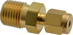 Parker - 1/8" OD, Brass Male Connector - 3,600 Max Working psi, 9/16" Hex, Comp x MNPT Ends - Americas Industrial Supply