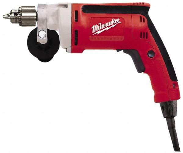 Milwaukee Tool - 1/4" Keyed Chuck, 2,500 RPM, Pistol Grip Handle Electric Drill - 7 Amps, 120 Volts, Reversible, Includes Chuck Key with Holder & Side Handle - Americas Industrial Supply