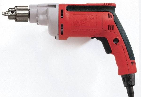 Milwaukee Tool - 1/4" Keyed Chuck, 4,000 RPM, Pistol Grip Handle Electric Drill - 7 Amps, 120 Volts, Reversible, Includes Chuck Key with Holder - Americas Industrial Supply