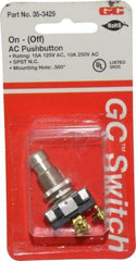 GC/Waldom - 1/2 Inch Mount Hole, Pushbutton Switch Only - Round, Chrome Pushbutton, Nonilluminated, Momentary (MO), On-Off - Americas Industrial Supply