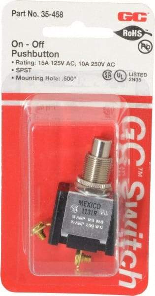 GC/Waldom - 1/2 Inch Mount Hole, Pushbutton Switch Only - Round, Chrome Pushbutton, Nonilluminated, Maintained (MA), On-Off - Americas Industrial Supply