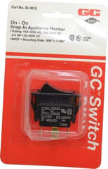 GC/Waldom - SPDT, Maintained (MA), On-On Sequence, Appliance Rocket Switch - 15 Amps at 125 Volts, 10 Amps at 250 Volts, 3/4 hp at 125/250 VAC, Quick Connect, Panel Mount - Americas Industrial Supply