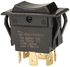 GC/Waldom - DPDT, Momentary (MO), On-Off-On Sequence, Appliance Rocket Switch - 15 Amps at 125 Volts, 10 Amps at 250 Volts, 3/4 hp at 125/250 VAC, Quick Connect, Panel Mount - Americas Industrial Supply