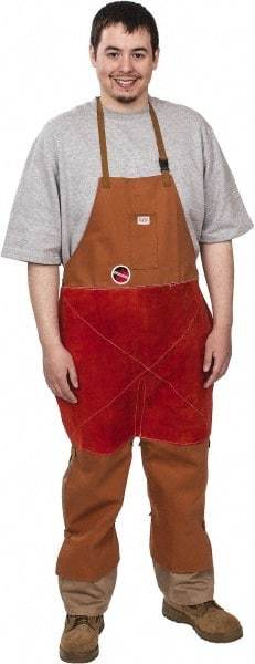Stanco Safety Products - 24 x 48" Flame Resistant/Retardant & Welding Split Leg Apron - Cotton, 12 oz Material, Brown, 1 Pocket - Americas Industrial Supply