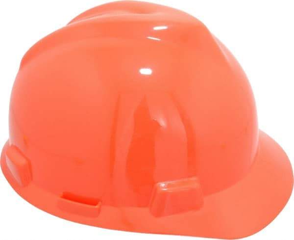 MSA - ANSI Type I, Class E Rated, 4-Point, Ratchet Adjustment Hard Hat - Size 6-1/2 to 8, Orange, Standard Brim - Americas Industrial Supply