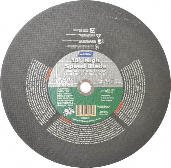 Norton - 16" 24 Grit Silicon Carbide Cutoff Wheel - 1/8" Thick, 1" Arbor, 4,800 Max RPM, Use with Electric & Gas Powered Saws - Americas Industrial Supply