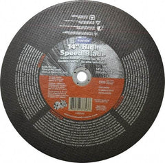 Norton - 14" 24 Grit Aluminum Oxide/Silicon Carbide Blend Cutoff Wheel - 1/8" Thick, 1" Arbor, 5,400 Max RPM, Use with Electric & Gas Powered Saws - Americas Industrial Supply