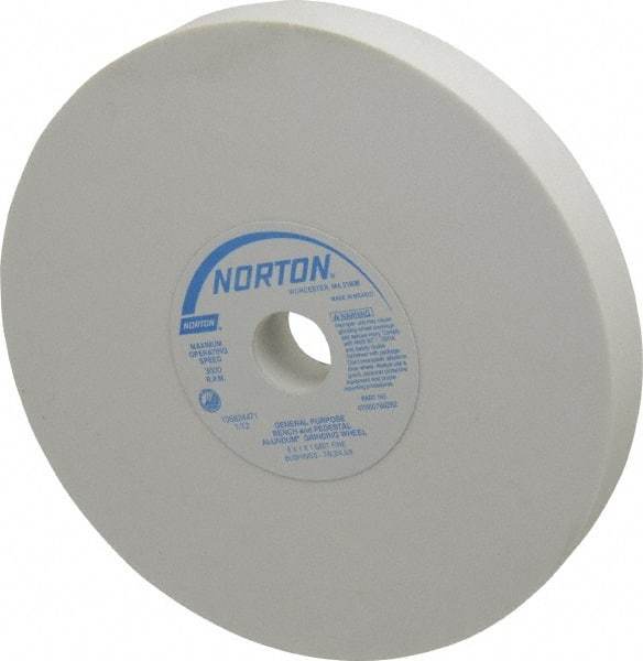 Norton - 100 Grit Aluminum Oxide Bench & Pedestal Grinding Wheel - 8" Diam x 1" Hole x 1" Thick, 3600 Max RPM, J Hardness, Fine Grade , Vitrified Bond - Americas Industrial Supply