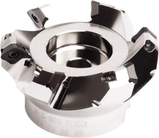 Seco - 6.93" Cut Diam, 2" Arbor Hole, 0.295" Max Depth of Cut, 45° Indexable Chamfer & Angle Face Mill - 10 Inserts, SE.. 1505 Insert, Right Hand Cut, 10 Flutes, Series QuattroMill - Americas Industrial Supply