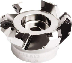 Seco - 3.78" Cut Diam, 1" Arbor Hole, 0.295" Max Depth of Cut, 45° Indexable Chamfer & Angle Face Mill - 6 Inserts, SE.. 1505 Insert, Right Hand Cut, 6 Flutes, Through Coolant, Series QuattroMill - Americas Industrial Supply