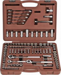 Paramount - 107 Piece 1/4, 3/8 & 1/2" Drive Standard Deep Socket Set - 6, 8 & 12 Points, 5/32 to 1/2", 4 to 13mm, Inch/Metric Measurement Standard - Americas Industrial Supply