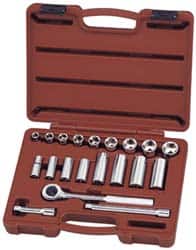 Paramount - 20 Piece 3/8" Drive Deep Well Socket Set - 6 Points, 3/8" to 7/8" Range, Inch Measurement Standard - Americas Industrial Supply