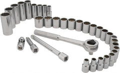 Paramount - 34 Piece 3/8" Drive Standard Deep Socket Set - 12 Points, 5/16 to 7/8", 8 to 19mm, Inch/Metric Measurement Standard - Americas Industrial Supply