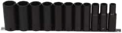 Paramount - 11 Piece 1/2" Drive Deep Well Impact Socket Set - 6 Points, 7/16" to 1-1/16" Range, Inch Measurement Standard - Americas Industrial Supply