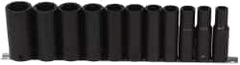 Paramount - 11 Piece 1/2" Drive Deep Well Impact Socket Set - 6 Points, 7/16" to 1-1/16" Range, Inch Measurement Standard - Americas Industrial Supply