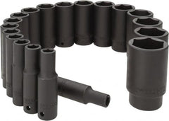 Paramount - 19 Piece 1/2" Drive Deep Well Impact Socket Set - 6 Points, 3/8" to 1-1/2" Range, Inch Measurement Standard - Americas Industrial Supply