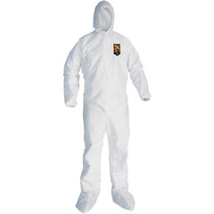 KleenGuard - Size 2XL SMS General Purpose Coveralls - White, Zipper Closure, Elastic Cuffs, with Boots, Serged Seams - Americas Industrial Supply