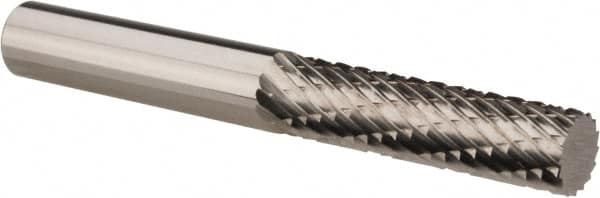 Atrax - 1/4" Cut Diam, 1/4" Shank Diam, Cylinder Head Double Cut Burr - Carbide, Flat End, 1" LOC, 2-1/4" OAL - Americas Industrial Supply