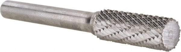 Atrax - 3/8" Cut Diam, 1/4" Shank Diam, Cylinder Head Double Cut Burr - Carbide, Flat End, 1" LOC, 2-1/4" OAL - Americas Industrial Supply