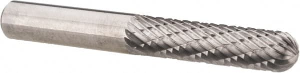Atrax - 1/4" Cut Diam, 1/4" Shank Diam, Cylinder with Radius Head Double Cut Burr - Radius End, 1" LOC, 2" OAL - Americas Industrial Supply