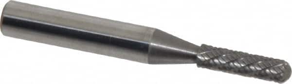 Atrax - 5/32" Cut Diam, 1/4" Shank Diam, Cylinder with Radius Head Double Cut Burr - Radius End, 5/8" LOC, 2-1/4" OAL - Americas Industrial Supply