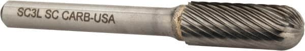 Atrax - 3/8" Cut Diam, 1/4" Shank Diam, Cylinder with Radius Head Single Cut Burr - Carbide, Radius End, 1" LOC, 2-1/4" OAL - Americas Industrial Supply