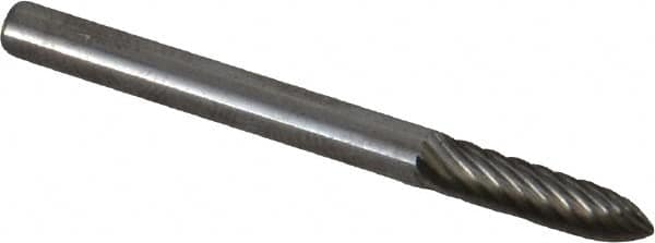 Atrax - 1/8" Cut Diam, 1/8" Shank Diam, Tree Head Single Cut Burr - Carbide, Point End, 1/2" LOC, 1-1/2" OAL - Americas Industrial Supply