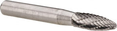 Atrax - 1/4" Cut Diam, 1/4" Shank Diam, Flame Head Double Cut Burr - Carbide, Radius End, 3/8" LOC, 2" OAL - Americas Industrial Supply