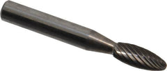 Atrax - 1/4" Cut Diam, 1/4" Shank Diam, Flame Head Single Cut Burr - Carbide, Radius End, 3/8" LOC, 2" OAL - Americas Industrial Supply