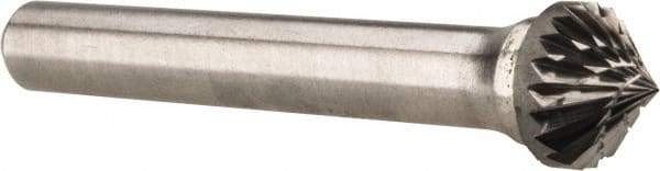 Atrax - 3/8" Cut Diam, 1/4" Shank Diam, Cone Head Double Cut Burr - 3/16" LOC, 2" OAL - Americas Industrial Supply