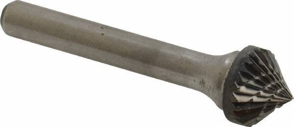 Atrax - 1/2" Cut Diam, 1/4" Shank Diam, Cone Head Double Cut Burr - 1/4" LOC, 2-1/4" OAL - Americas Industrial Supply