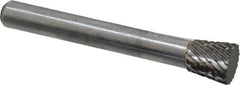 Atrax - 3/8" Cut Diam, 1/4" Shank Diam, Inverted Cone Head Double Cut Burr - Carbide, Flat End, 3/8" LOC, 2-1/4" OAL - Americas Industrial Supply