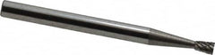 Atrax - 3/32" Cut Diam, 1/8" Shank Diam, Inverted Cone Head Double Cut Burr - Carbide, Flat End, 3/16" LOC, 1-1/2" OAL - Americas Industrial Supply