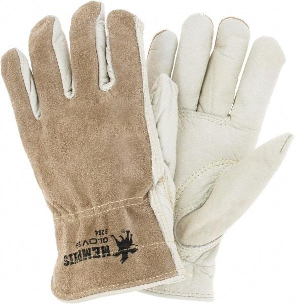 MCR Safety - Size M (8), ANSI Cut Lvl 3, Puncture Lvl 4, Abrasion Lvl 6, Split Back/Grain Palm Cowhide Cut & Puncture Resistant Gloves - Kevlar Lining, Slip-On Cuff, Cream, Paired - Americas Industrial Supply