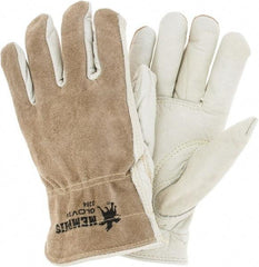 MCR Safety - Size M (8), ANSI Cut Lvl 3, Puncture Lvl 4, Abrasion Lvl 6, Split Back/Grain Palm Cowhide Cut & Puncture Resistant Gloves - Kevlar Lining, Slip-On Cuff, Cream, Paired - Americas Industrial Supply