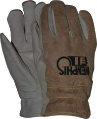 MCR Safety - Size S (7), ANSI Cut Lvl 3, Puncture Lvl 4, Abrasion Lvl 6, Split Back/Grain Palm Cowhide Cut & Puncture Resistant Gloves - Kevlar Lining, Slip-On Cuff, Cream, Paired - Americas Industrial Supply