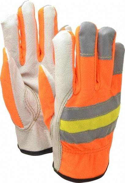 MCR Safety - Size S (7) Grain Cowhide General Protection Work Gloves - For Work & Driver, Uncoated, Slip-On Cuff, Full Fingered, Cream/Brown/Orange, Paired - Americas Industrial Supply