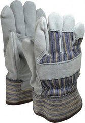 MCR Safety - Size L (9), ANSI Cut Lvl 4, Puncture Lvl 5, Split Cowhide Cut & Puncture Resistant Gloves - Fleece (Palm) & Kevlar Lining, Plasticized Safety Cuff, Blue/Yellow/Black/White, Paired - Americas Industrial Supply