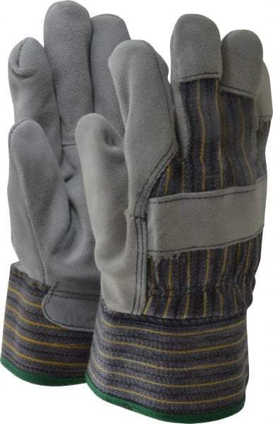 MCR Safety - Size M (8), ANSI Cut Lvl 4, Puncture Lvl 5, Split Cowhide Cut & Puncture Resistant Gloves - Fleece (Palm) & Kevlar Lining, Plasticized Safety Cuff, Blue/Yellow/Black/White, Paired - Americas Industrial Supply