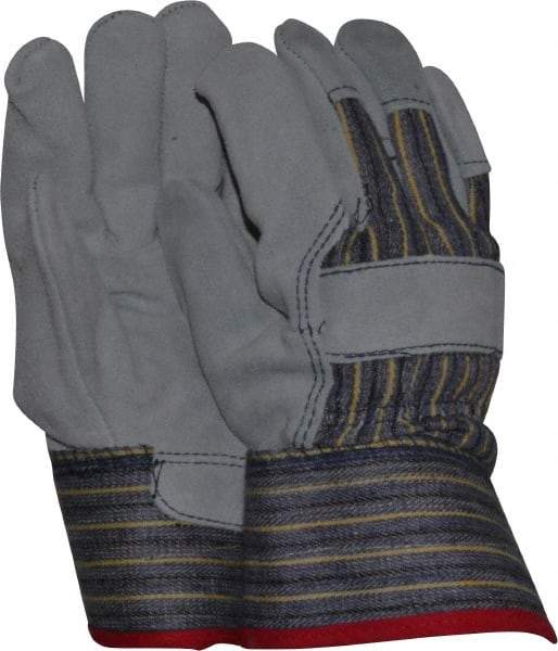 MCR Safety - Size S (7), ANSI Cut Lvl 4, Puncture Lvl 5, Split Cowhide Cut & Puncture Resistant Gloves - Fleece (Palm) & Kevlar Lining, Plasticized Safety Cuff, Blue/Yellow/Black/White, Paired - Americas Industrial Supply