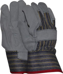 MCR Safety - Size S (7), ANSI Cut Lvl 4, Puncture Lvl 5, Split Cowhide Cut & Puncture Resistant Gloves - Fleece (Palm) & Kevlar Lining, Plasticized Safety Cuff, Blue/Yellow/Black/White, Paired - Americas Industrial Supply
