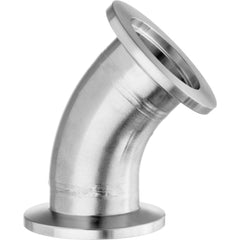 Metal Vacuum Tube Fittings; Material: Stainless Steel; Fitting Type: 45 ™ Elbow; Tube Outside Diameter: 1.500; Fitting Shape: 45 ™ Elbow; Connection Type: Quick-Clamp; Maximum Vacuum: 0.0000001 torr at 72 Degrees F; Thread Standard: None; Flange Outside D