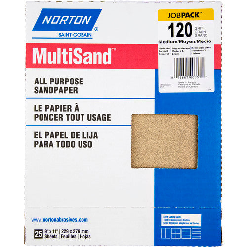 11″ × 9″ Multisand Paper Sheet 120 Grit Medium Aluminum Oxide - Americas Industrial Supply