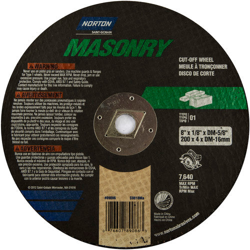 8″ × 1/8″ × 5/8″ Circular Saw Cut-Off Wheel Type 01 Straight 24 Grit Silicon Carbide - Americas Industrial Supply