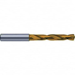 Guhring - 5.55mm 140° Spiral Flute Solid Carbide Screw Machine Drill Bit - TiN Finish, Right Hand Cut, 44mm Flute Length, 82mm OAL, SF Point, Straight Shank, Through Coolant - Americas Industrial Supply